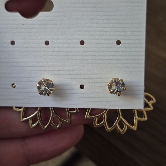 3/$16💥  Lotus Flower Ear Jacket & Stud Gold Stone Silver Fashion Earrings - Picture 4 of 7